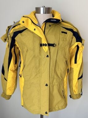 Helly Hansen Vintage Equipe Tech Yellow Ski Jacket Removable Hood Sz S